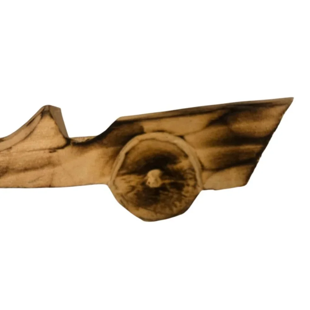 Handmade Racecar Wooden Scarf Slide Holder Car Shaped Folk Art